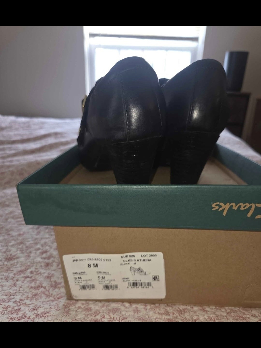 Clarks Athena Black Leather Double Buckle Heels Pumps Size 8M - Picture 7 of 8